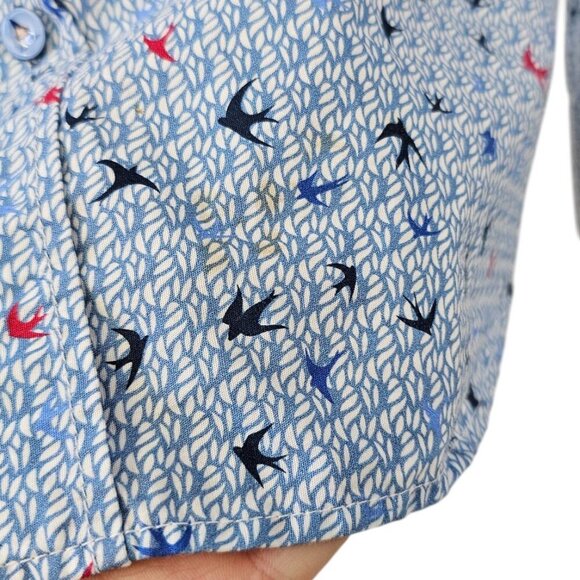 A Fish Named Fred Mens Bird Print Long Sleeve Button Up Shirt, Flip Cuff, XL - Picture 10 of 11